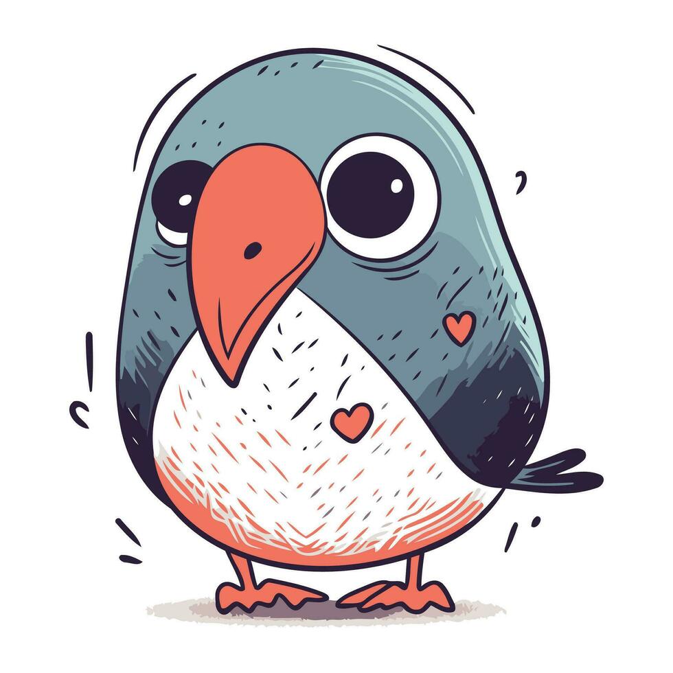 Cute cartoon penguin with heart shaped eyes. Vector illustration.