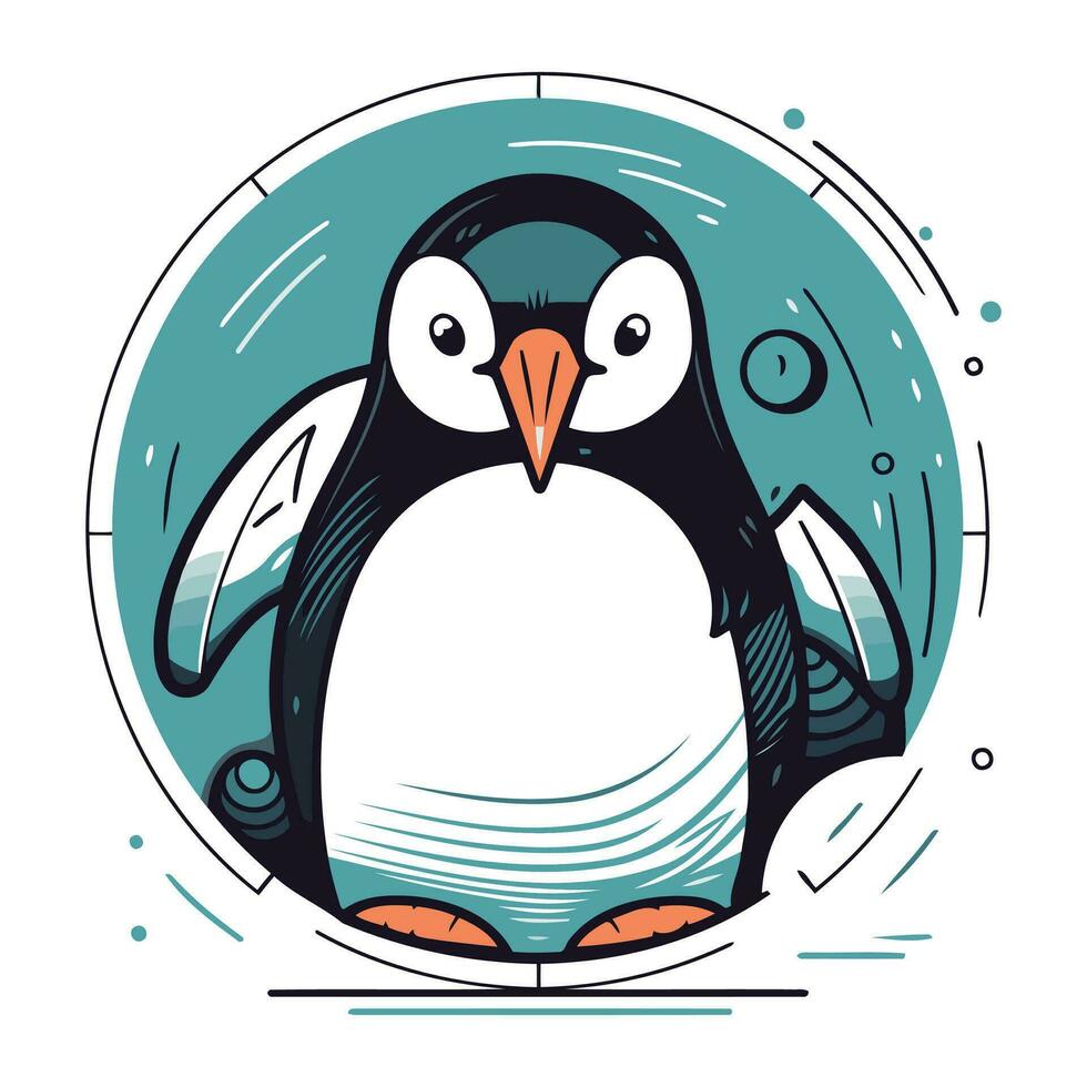 linda pingüino en un círculo. vector ilustración en blanco antecedentes.