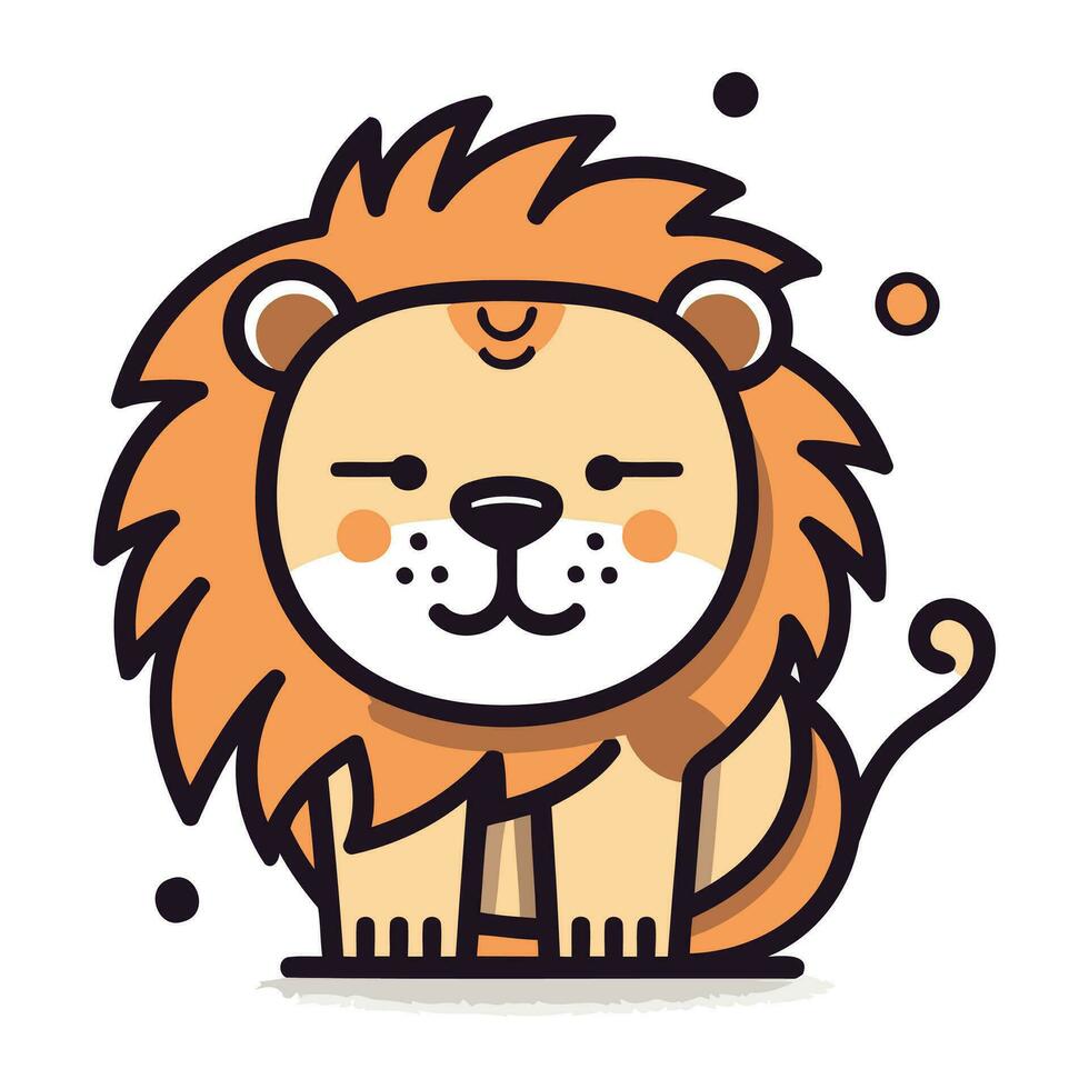 Cute cartoon lion. Vector illustration in flat style. Isolated on white background.