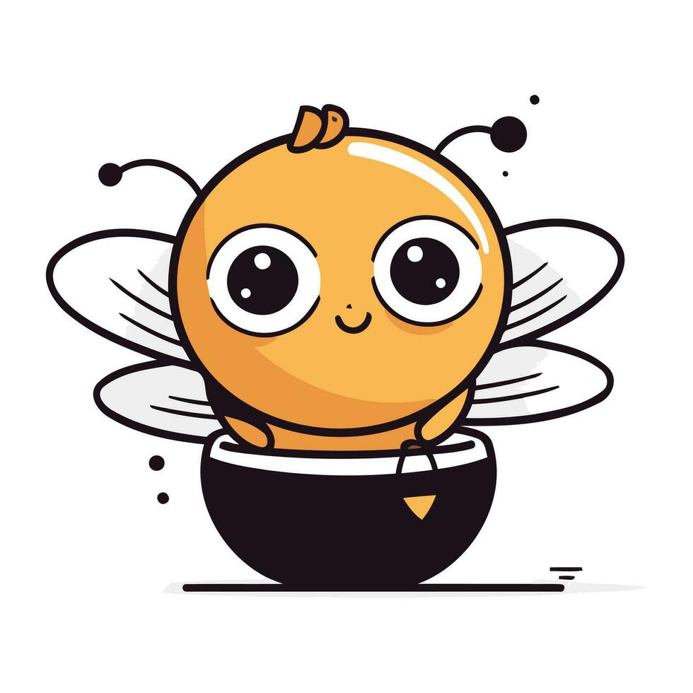 linda dibujos animados abeja en un maceta de Miel. vector ilustración.