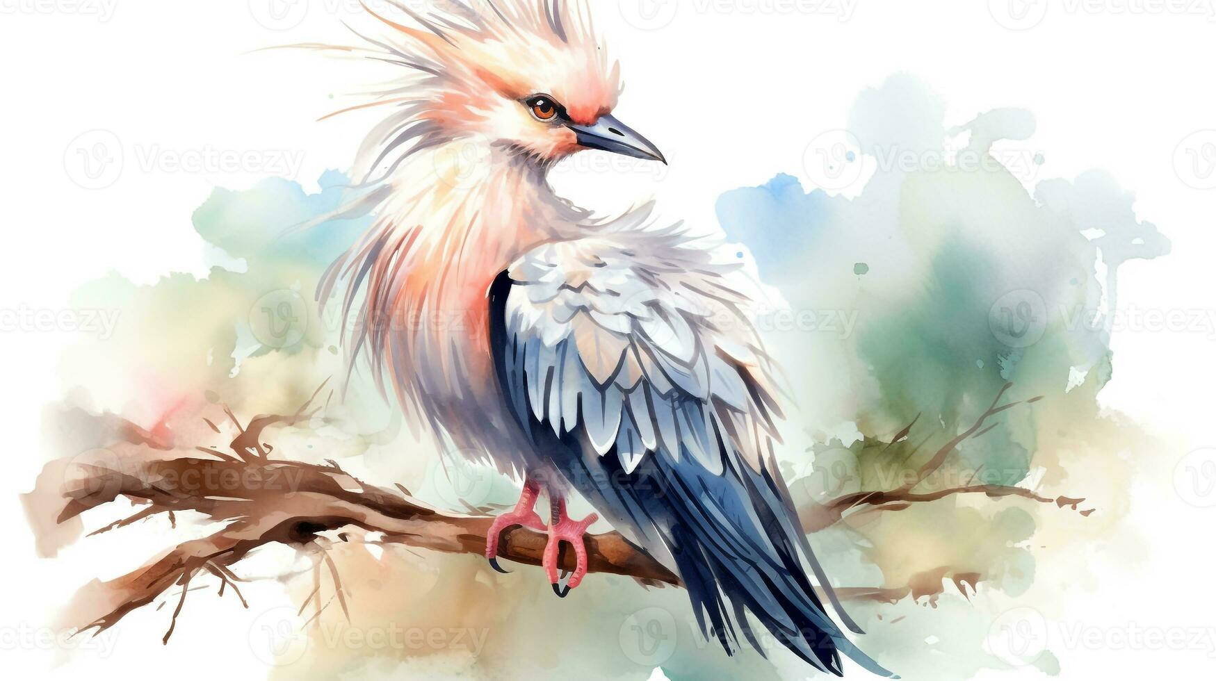 a cute little Secretary Bird in watercolor style. Generative AI photo