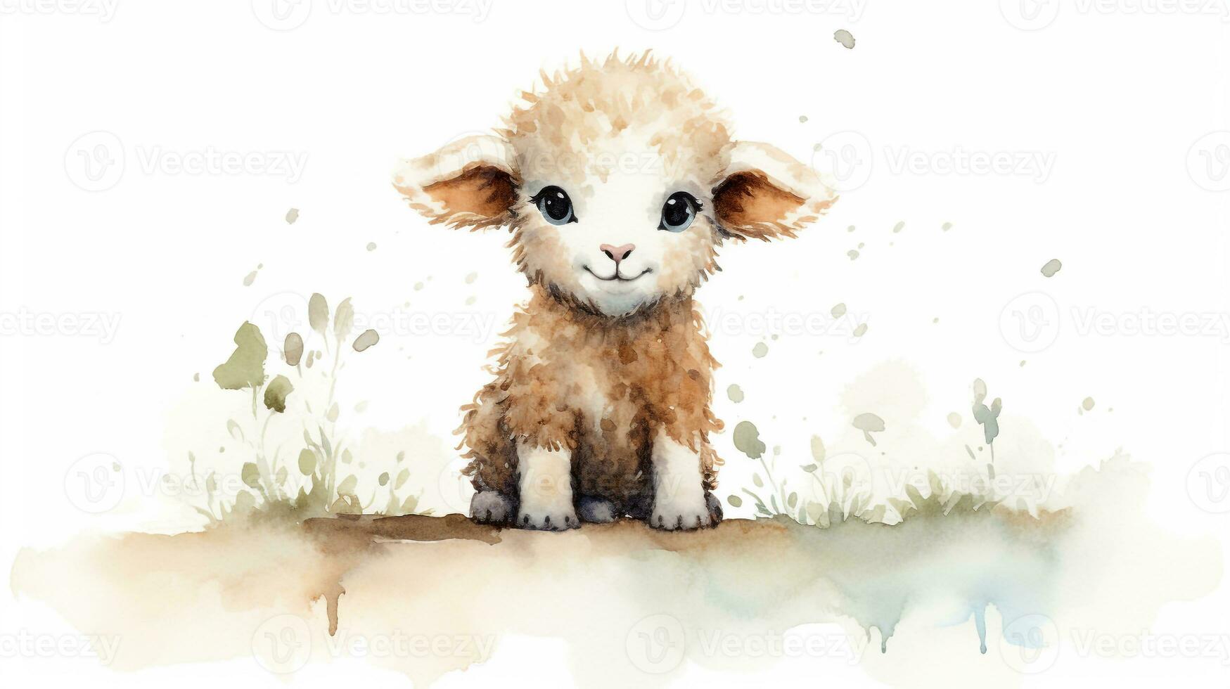 a cute little Sheep in watercolor style. Generative AI photo