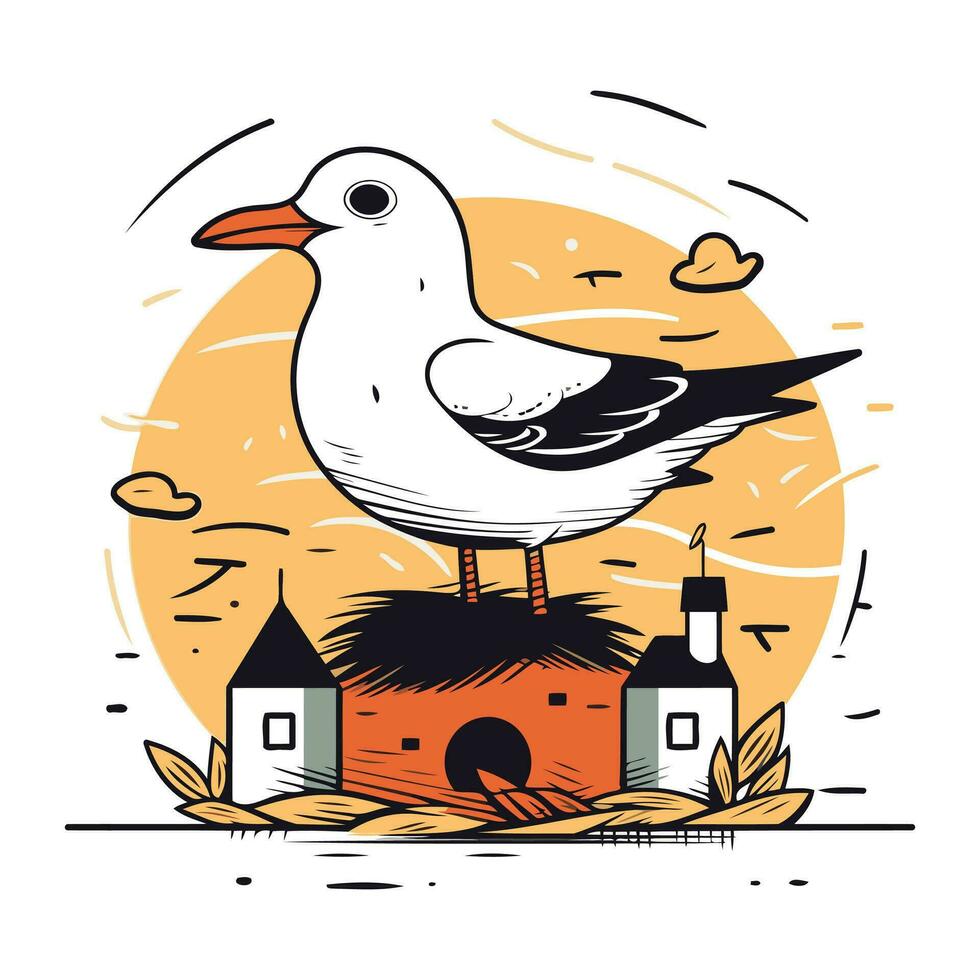 vector ilustración de un Gaviota sentado en un casita para pájaros