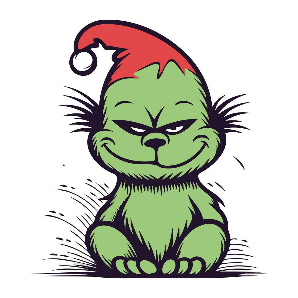 Illustration of a cat in christmas hat sitting on the floor vector