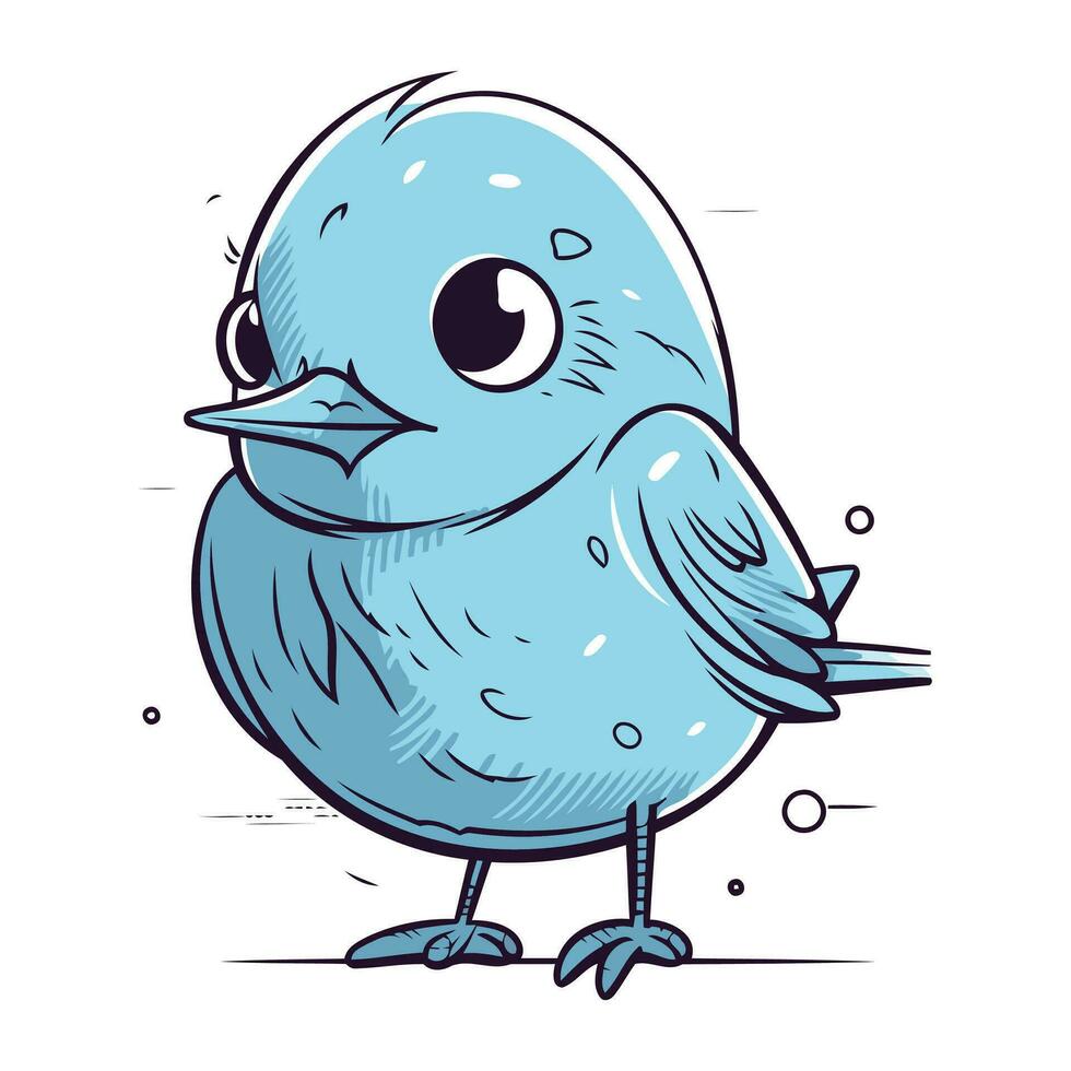 Vector illustration of a cute cartoon blue bird on a white background.