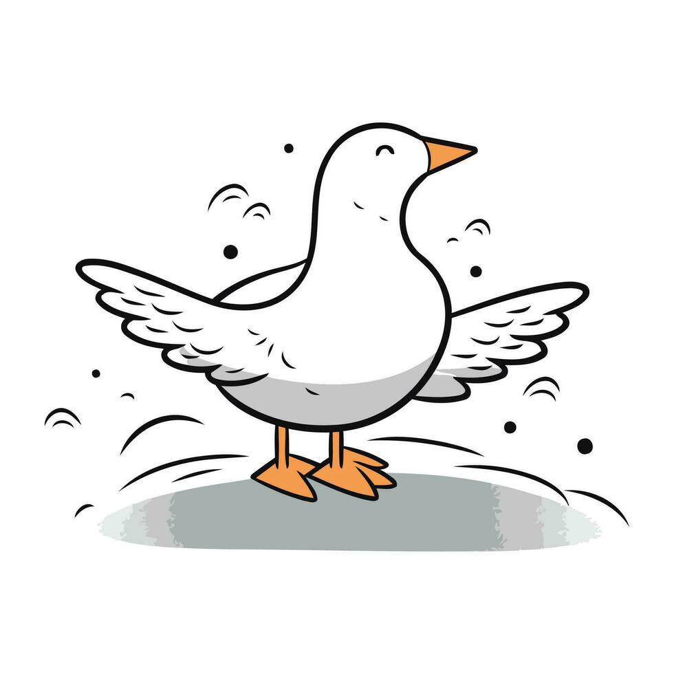 Vector illustration of a cute cartoon seagull on white background.