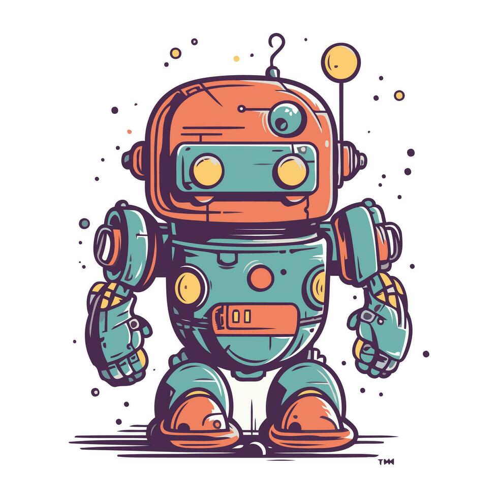 Cute cartoon robot. Vector illustration isolated on a white background.