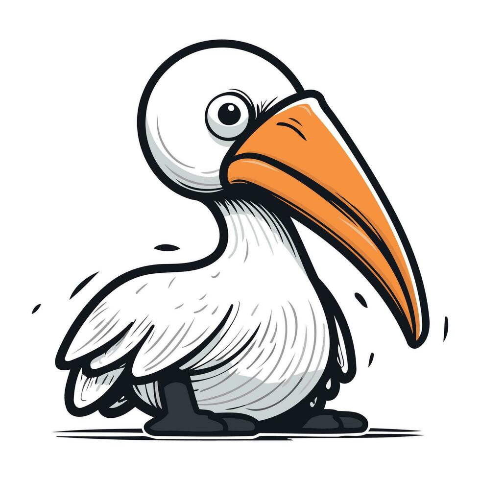 Cute cartoon pelican isolated on white background. Vector illustration.