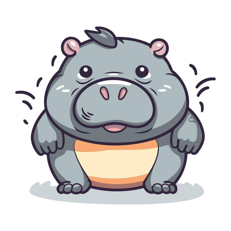 Cute hippo in a pot. Vector cartoon character illustration.