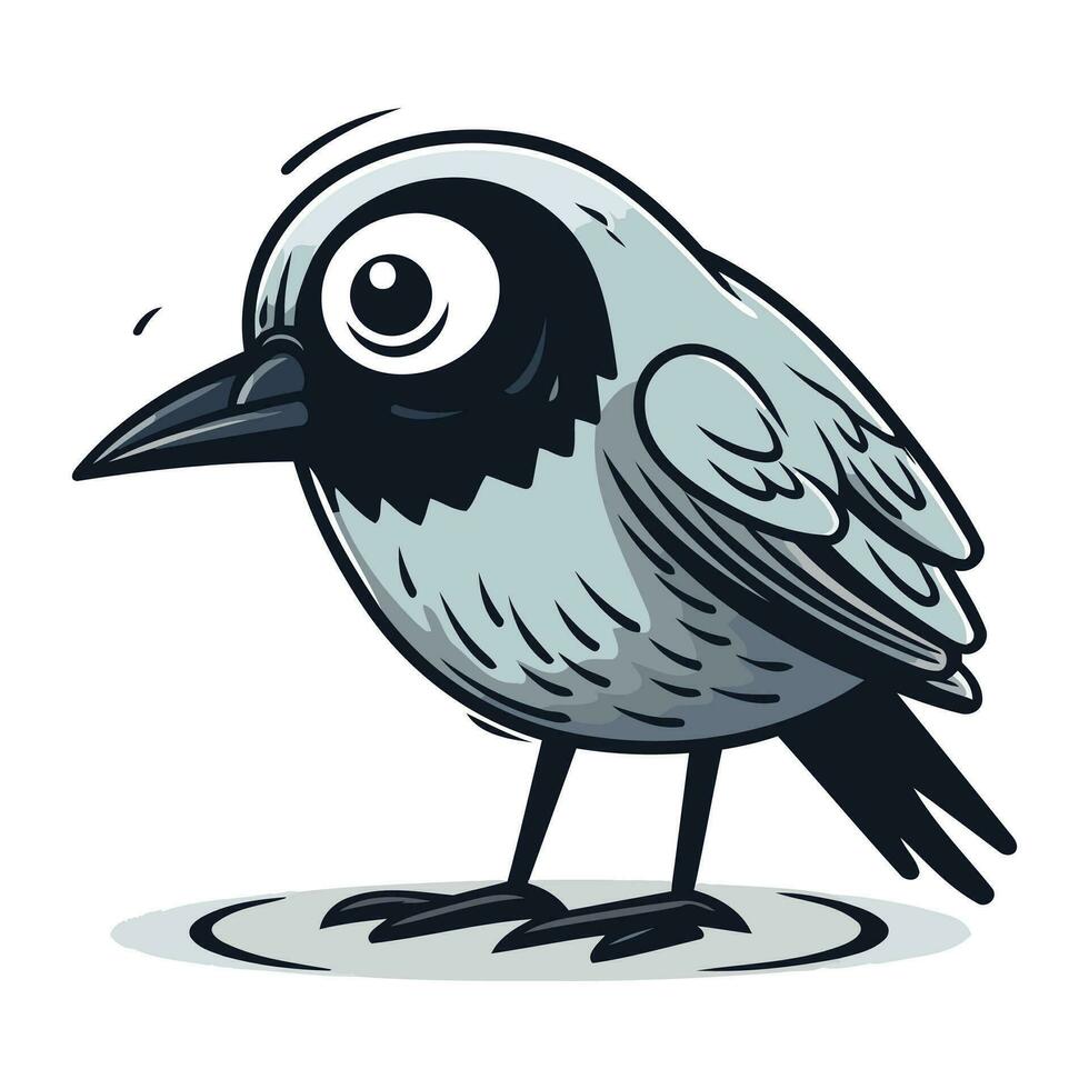 Cute cartoon crow bird isolated on white background. Vector illustration.