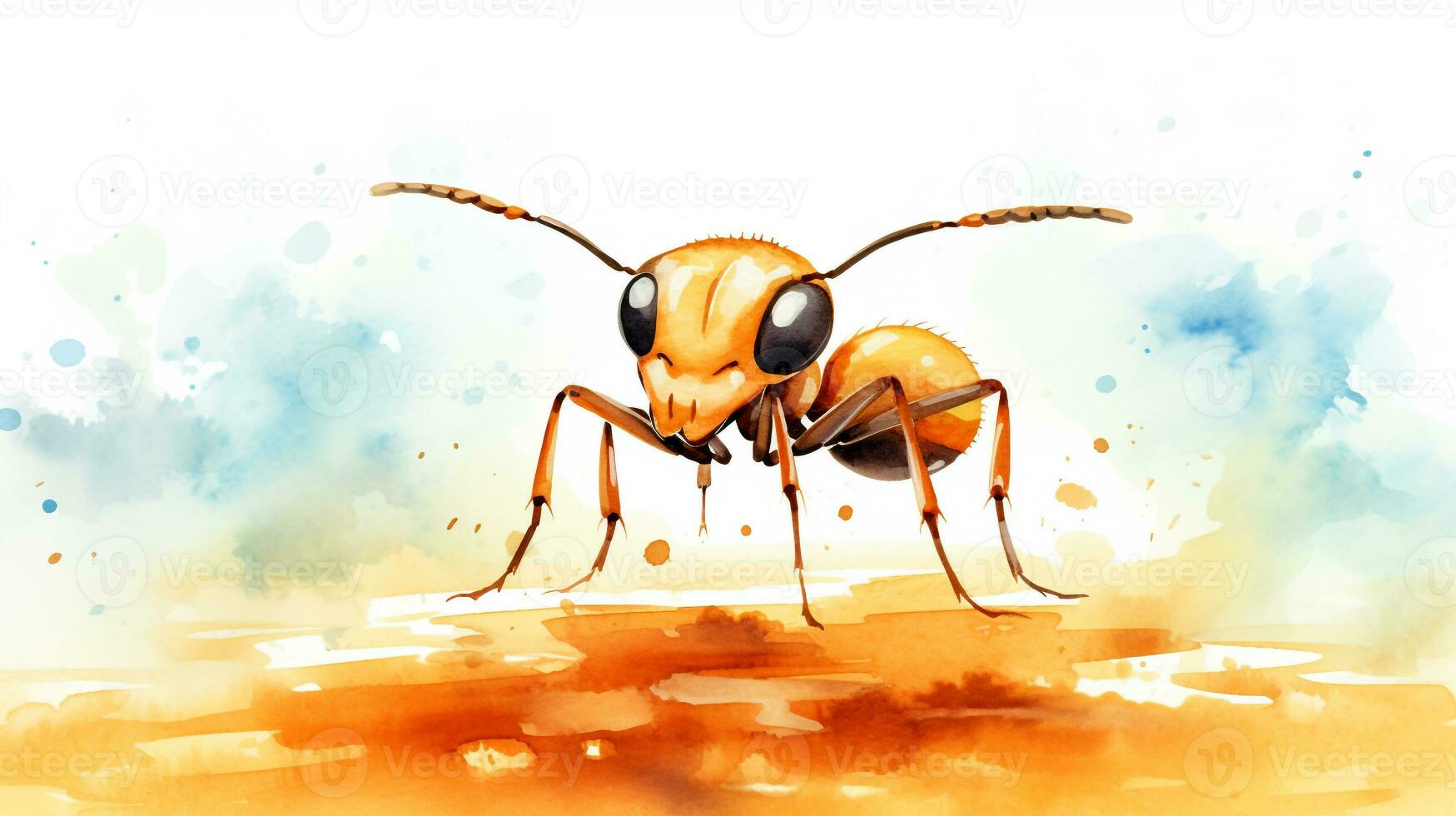 a cute little Sahara Desert Ant in watercolor style. Generative AI photo