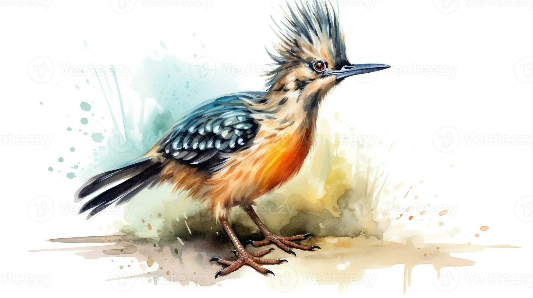 a cute little Roadrunner in watercolor style. Generative AI photo