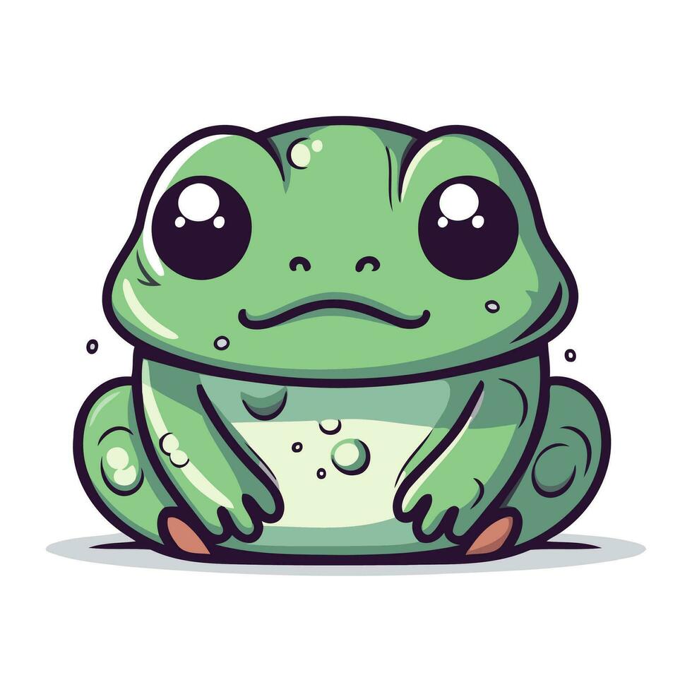 Frog cartoon character vector illustration. Cute green frog icon.
