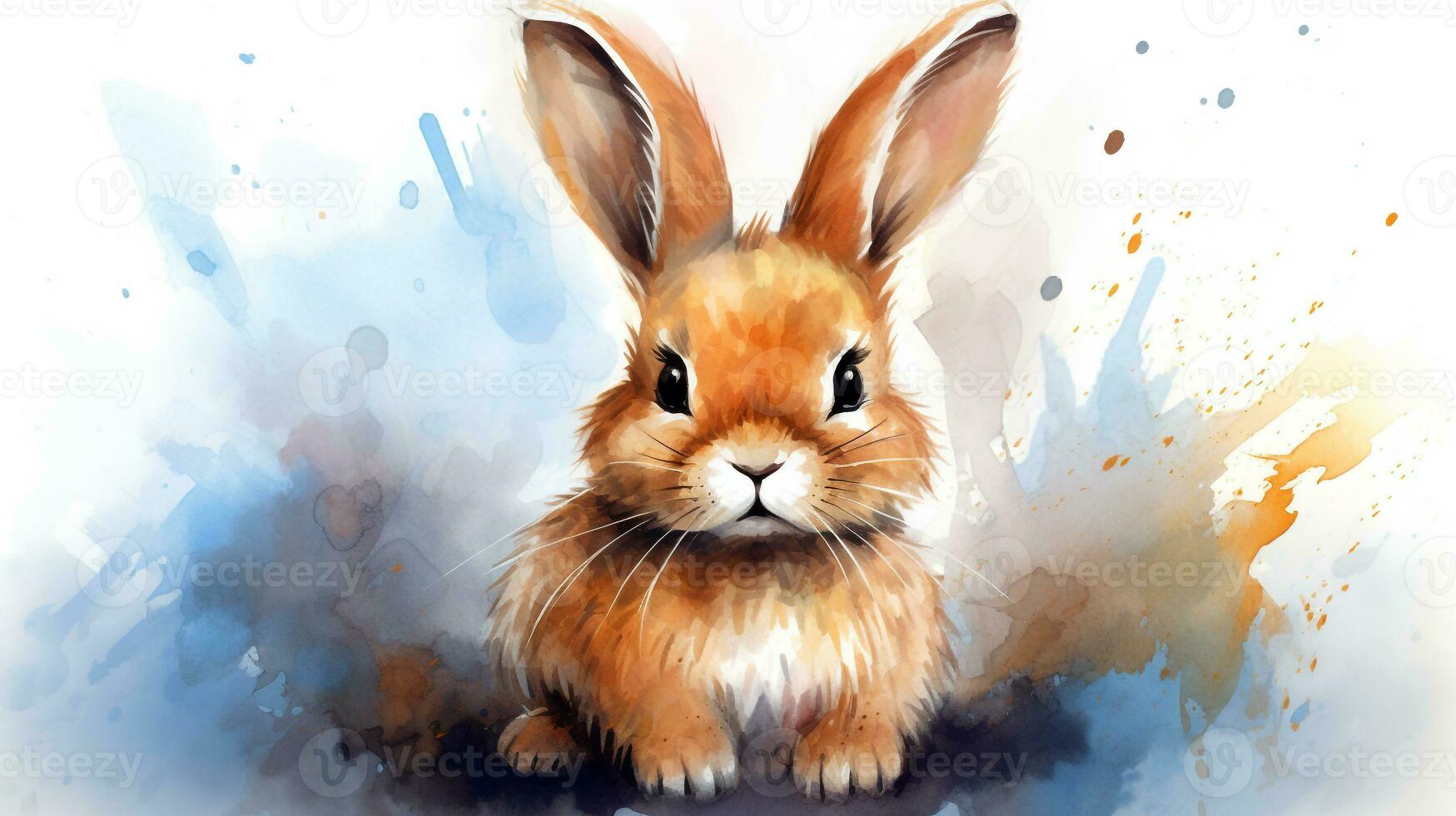 a cute little Rabbit in watercolor style. Generative AI photo