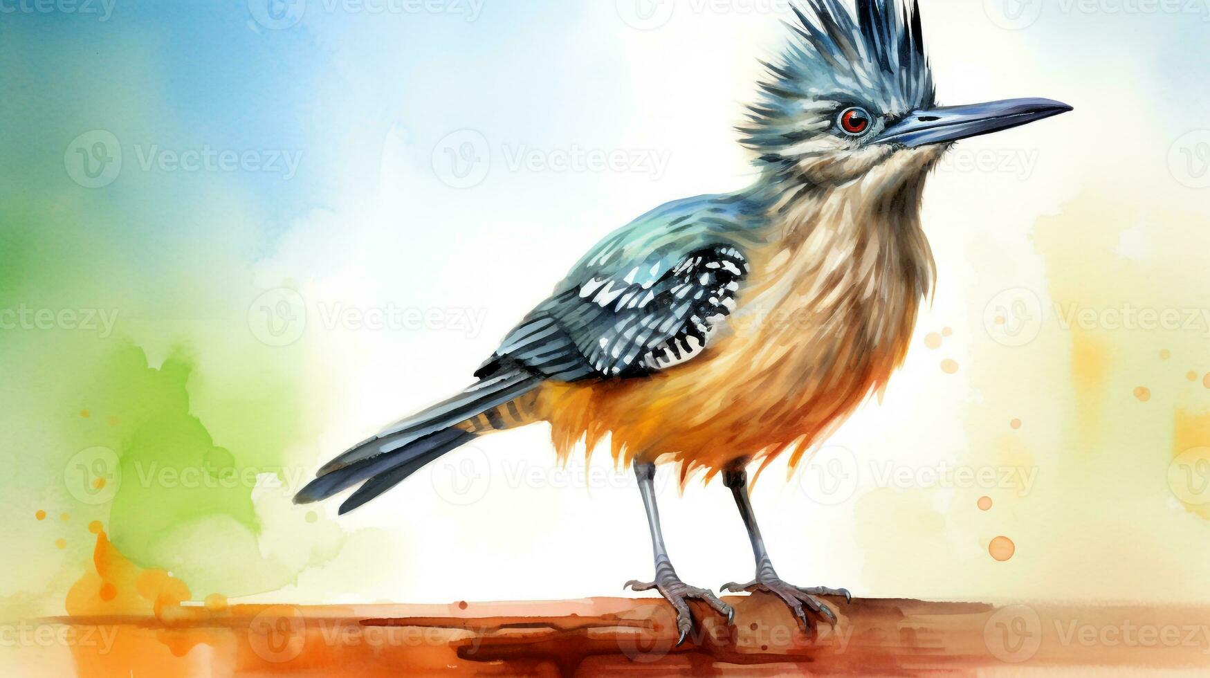 a cute little Roadrunner in watercolor style. Generative AI photo