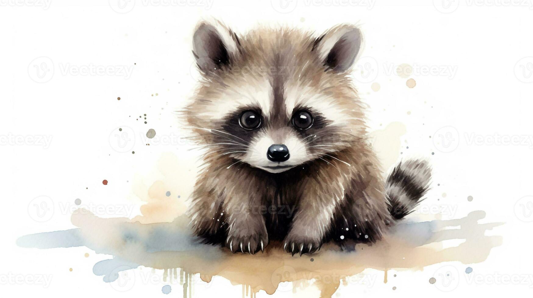 a cute little Raccoon in watercolor style. Generative AI photo