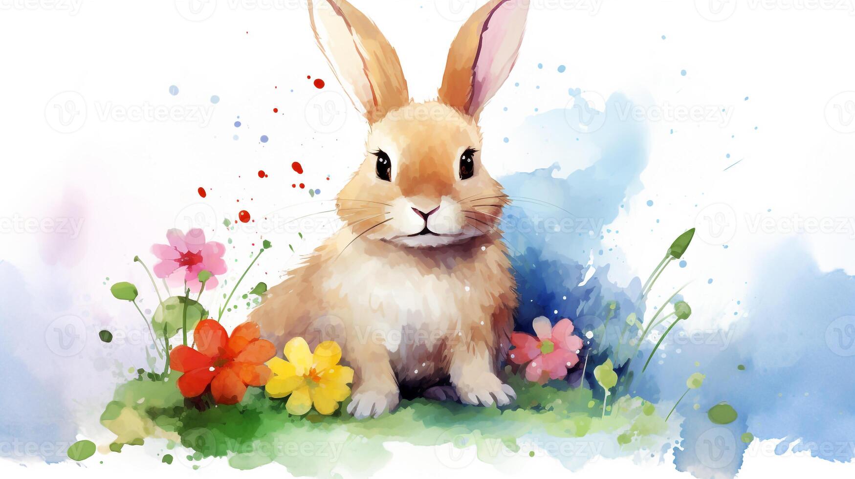 a cute little Rabbit in watercolor style. Generative AI photo