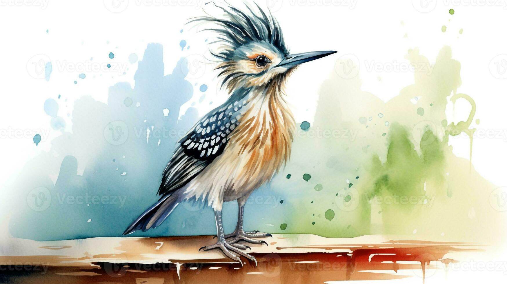 a cute little Roadrunner in watercolor style. Generative AI photo