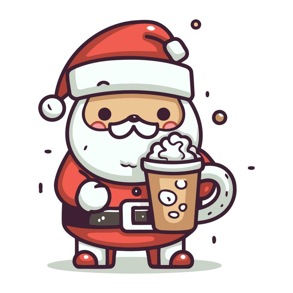 Santa claus holding a mug of beer cartoon character vector illustration.