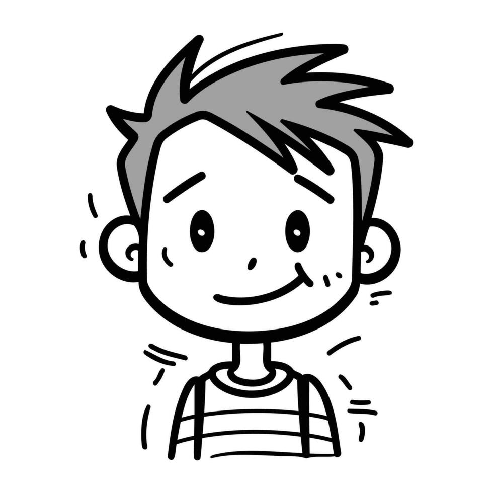 ilustración de un linda chico sonriente negro y blanco dibujos animados estilo vector