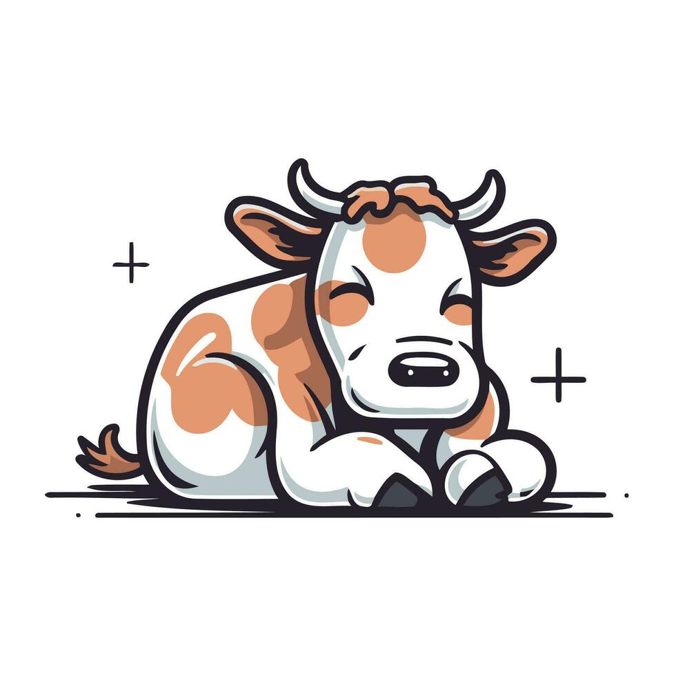 Cute cartoon cow. Vector illustration. Isolated on white background.