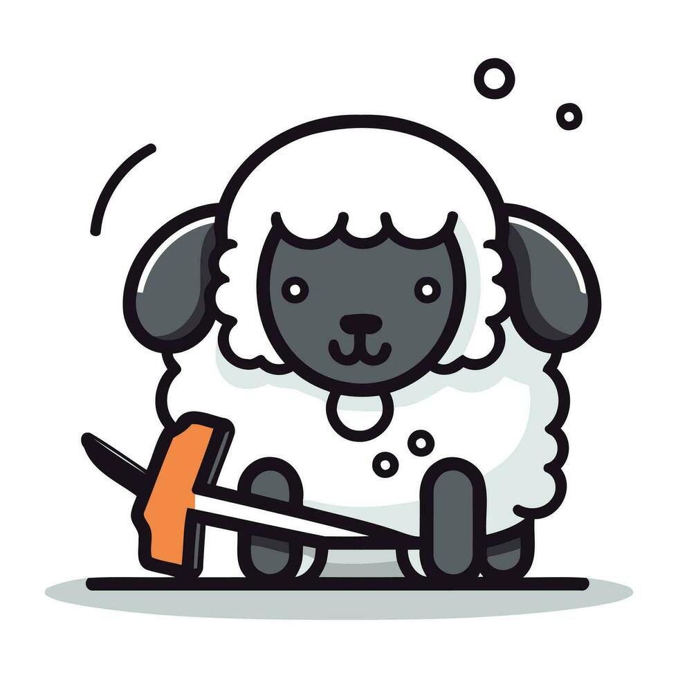 Sheep and hammer cartoon doodle character vector design illustration.