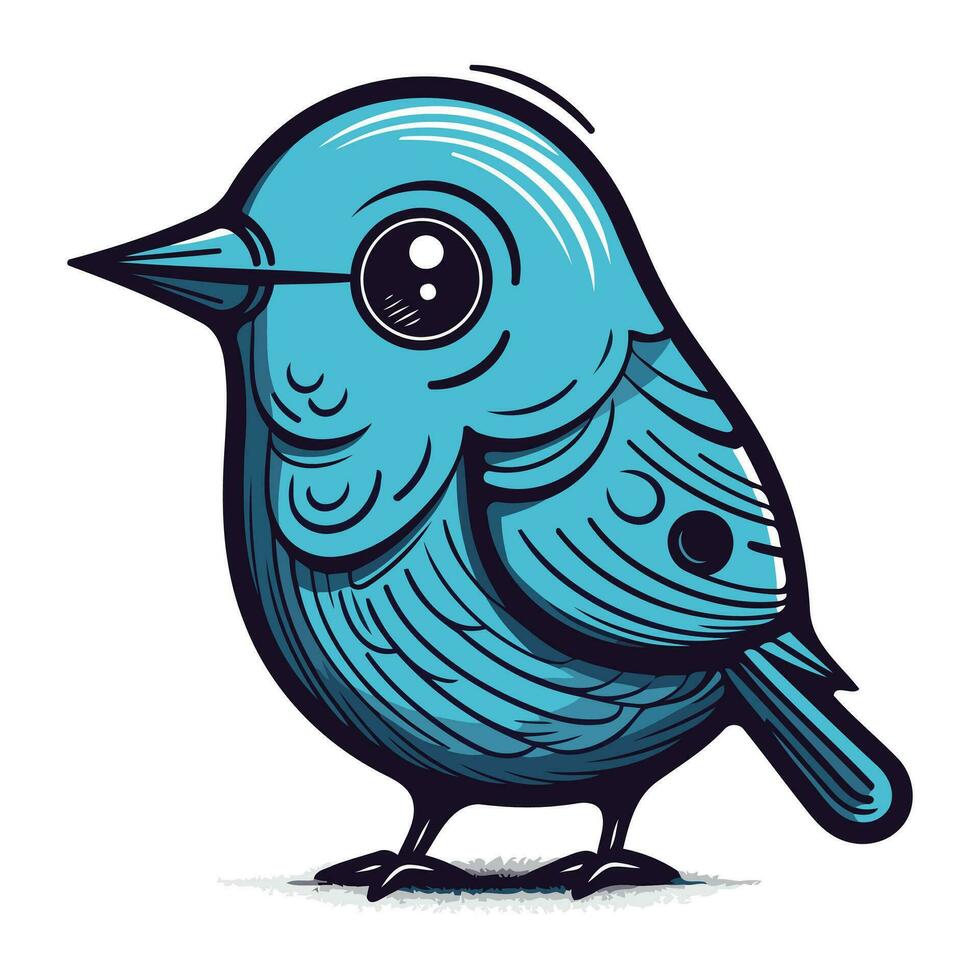 Vector illustration of a cute blue bird on a white background. Cartoon style.