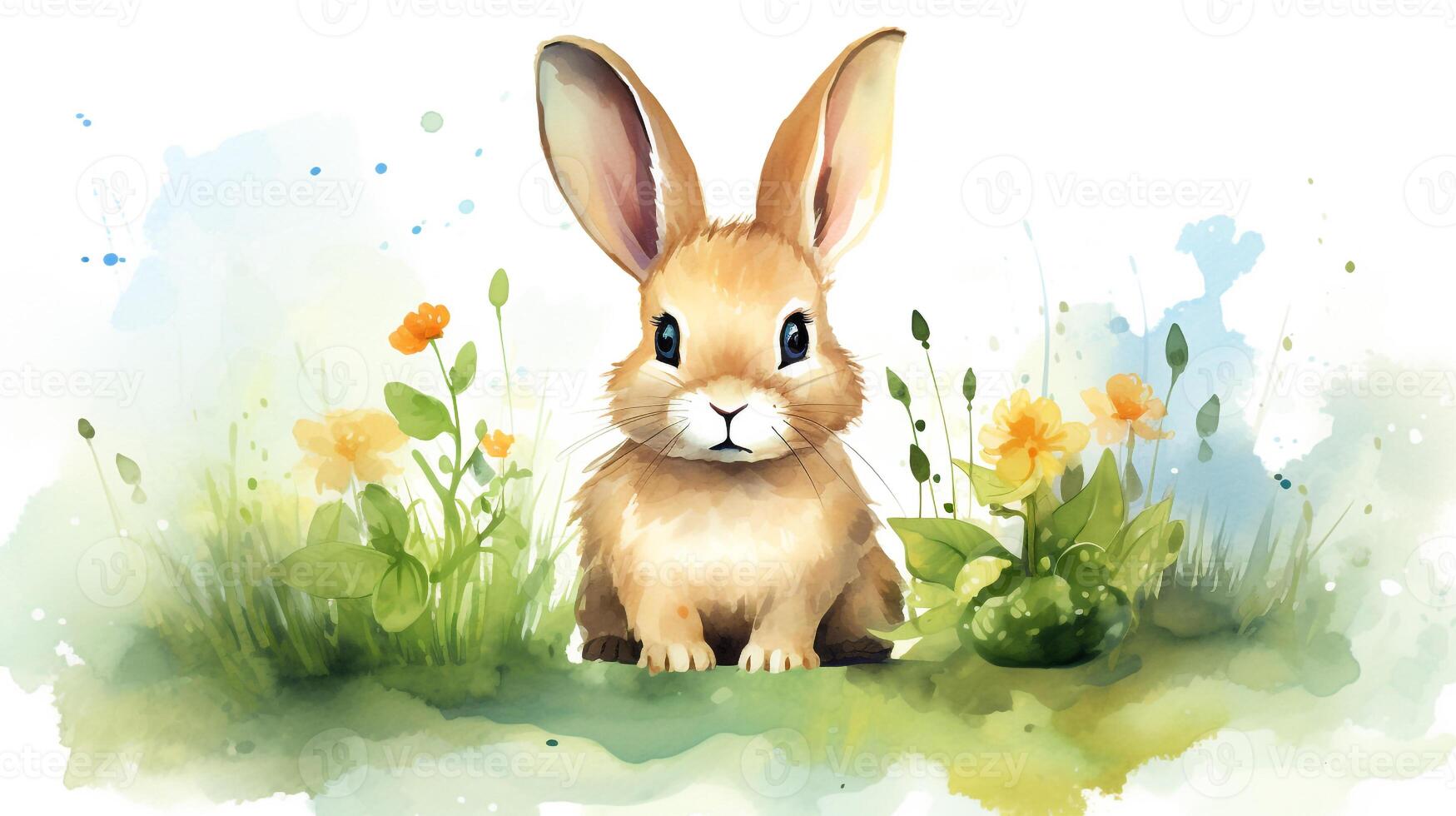 a cute little Rabbit in watercolor style. Generative AI photo