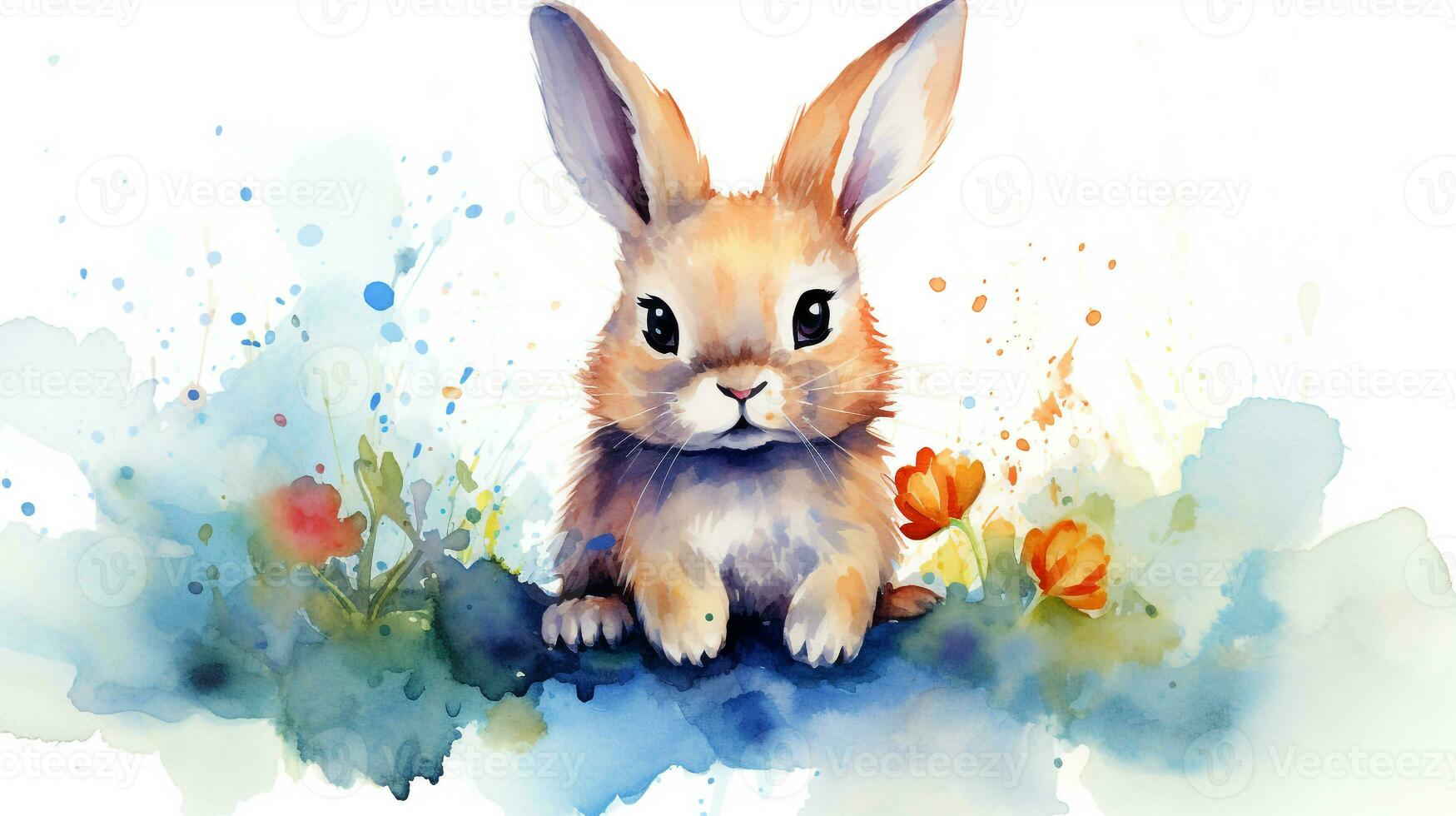 a cute little Rabbit in watercolor style. Generative AI photo