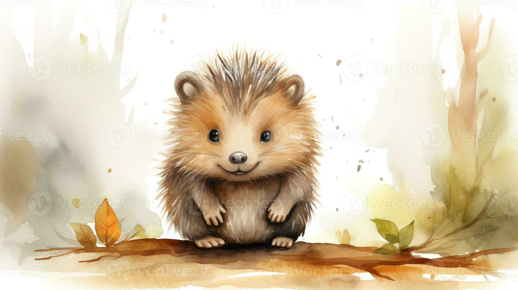 a cute little Porcupine in watercolor style. Generative AI photo