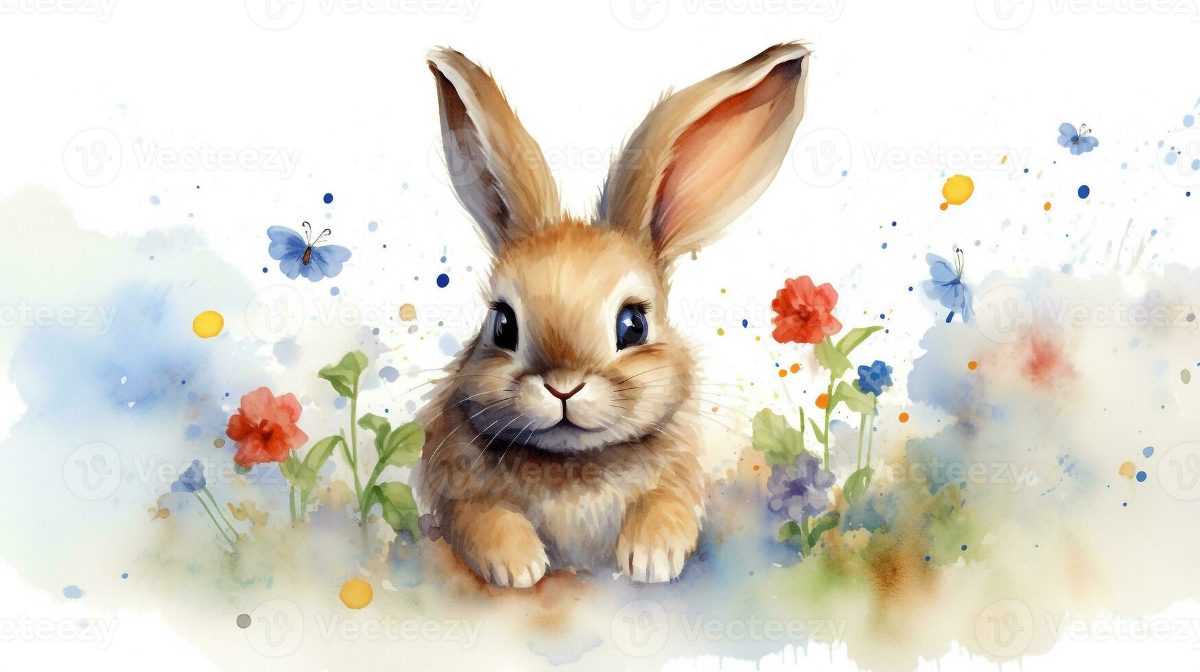 a cute little Rabbit in watercolor style. Generative AI photo