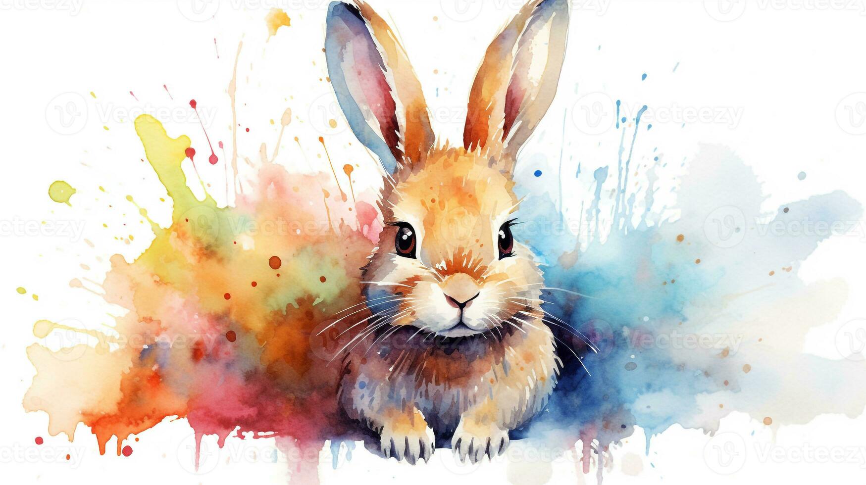 a cute little Rabbit in watercolor style. Generative AI photo