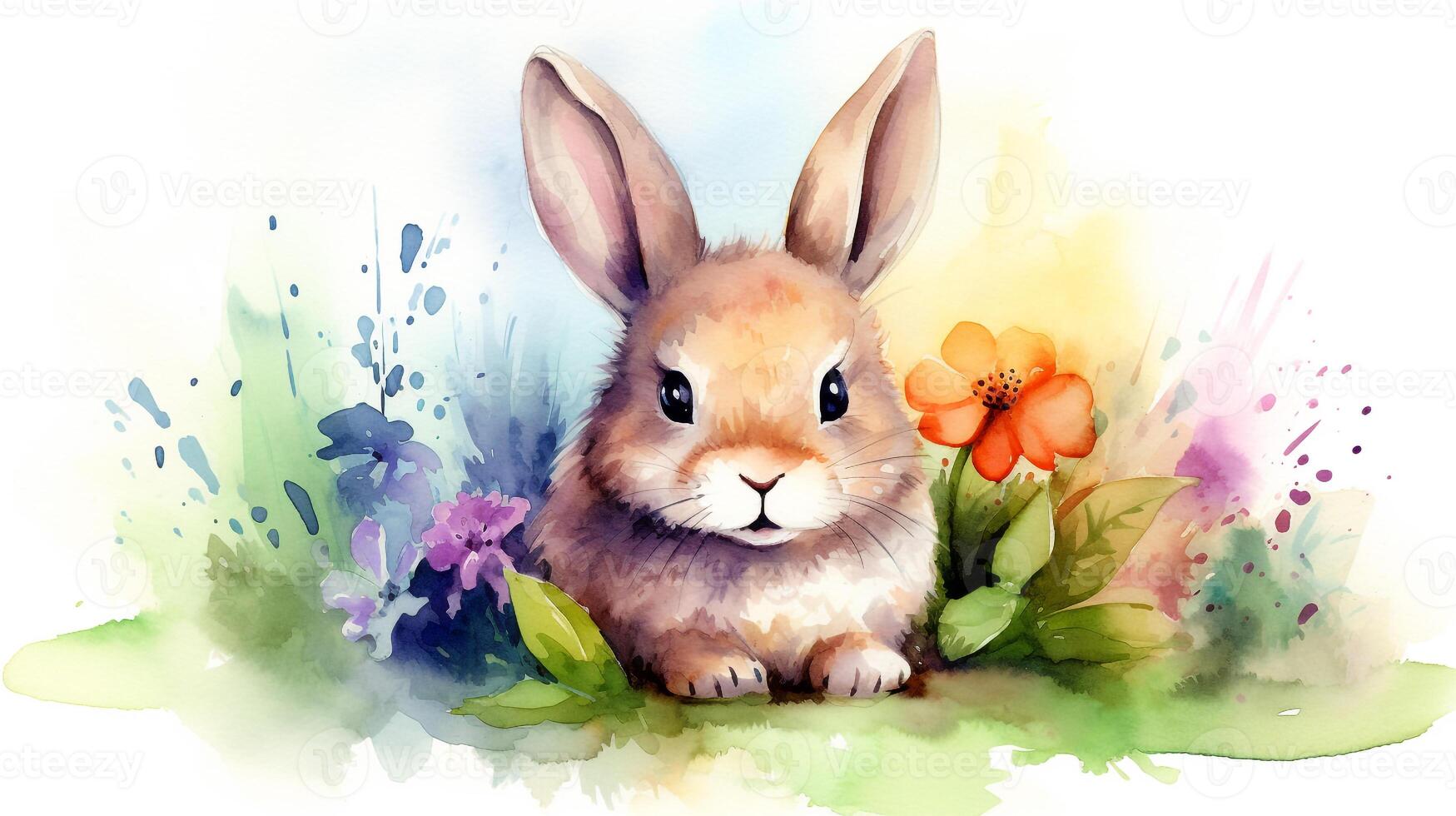 a cute little Rabbit in watercolor style. Generative AI photo