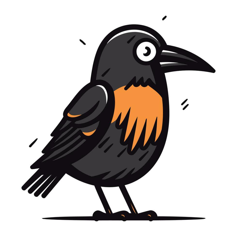 Crow. Vector illustration of a bird on a white background.