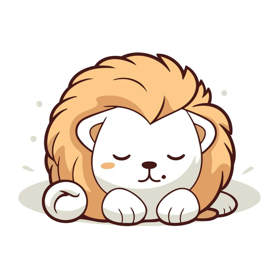 Cute cartoon lion sleeping on white background. Vector clip art.