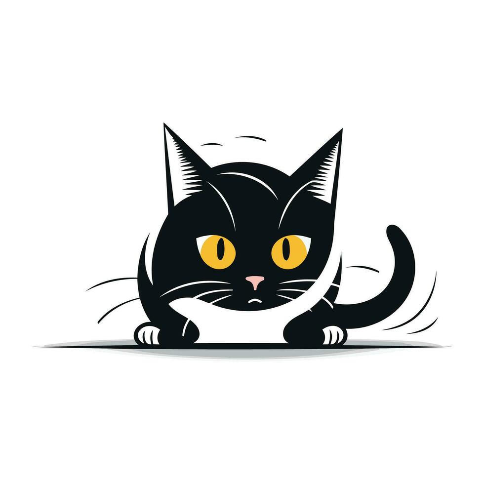 linda negro gato aislado en blanco antecedentes. vector ilustración.