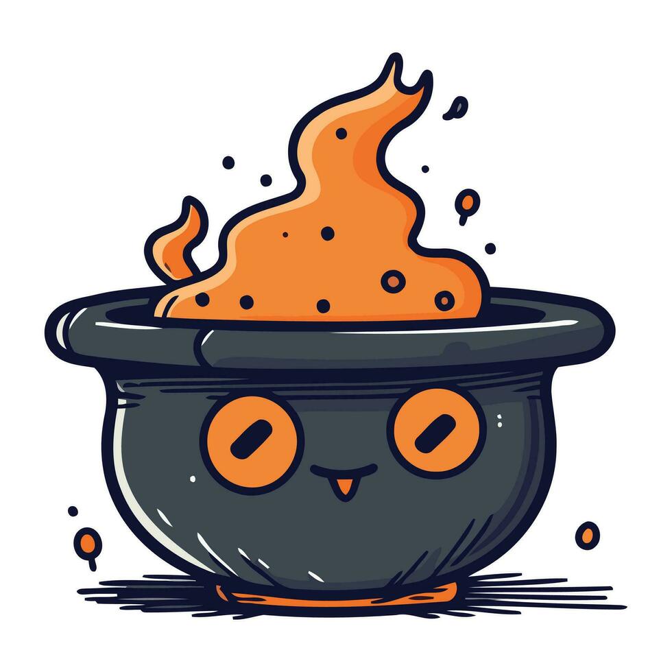 Cute cartoon halloween witch cauldron. Vector illustration.
