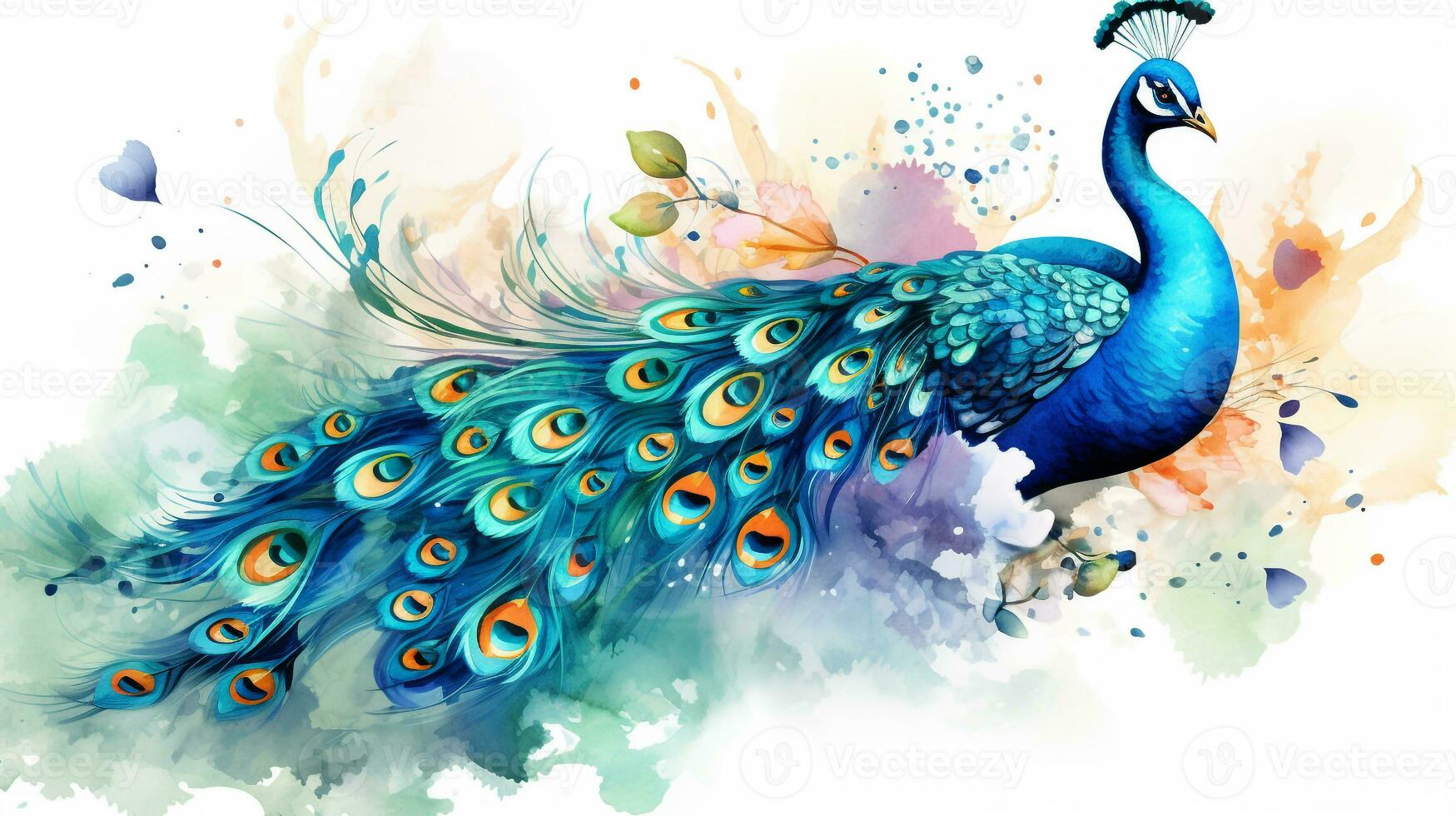 a cute little Peacock in watercolor style. Generative AI photo