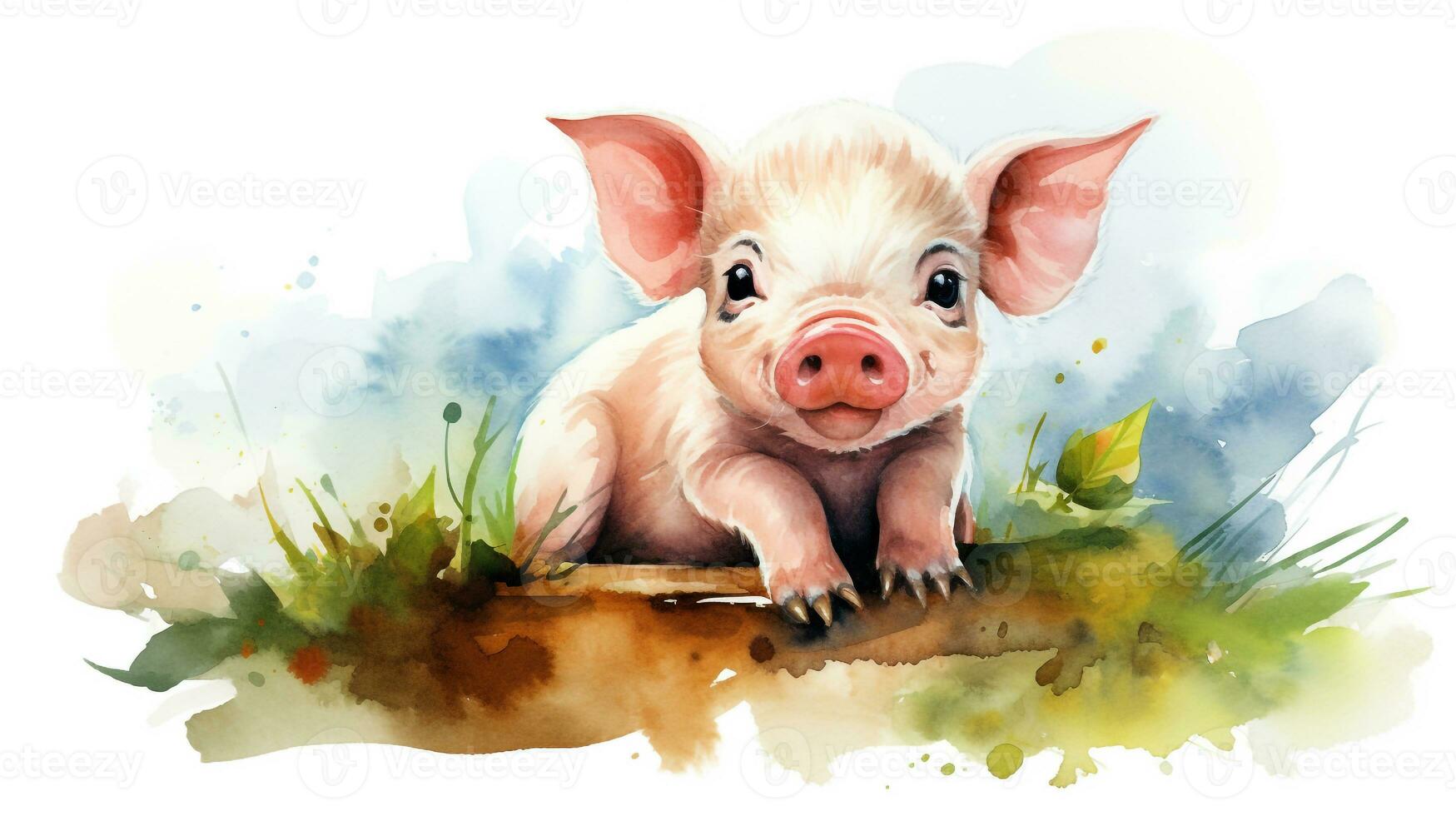 a cute little Pig in watercolor style. Generative AI photo