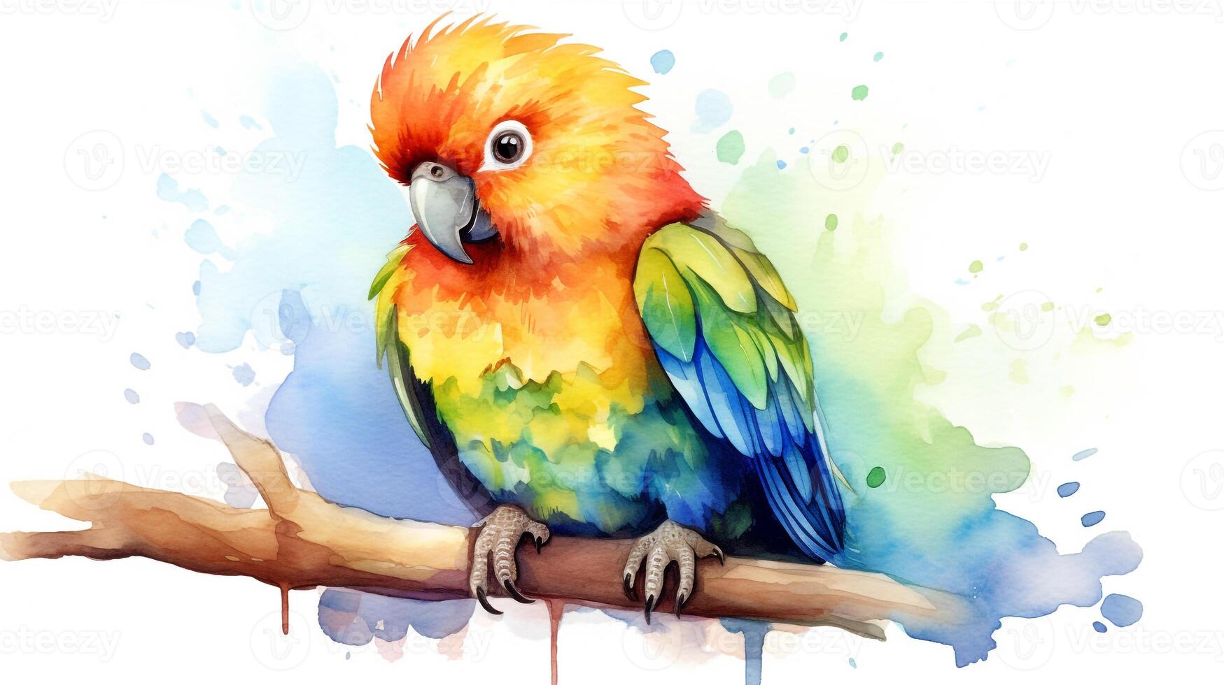 a cute little Parrot in watercolor style. Generative AI photo