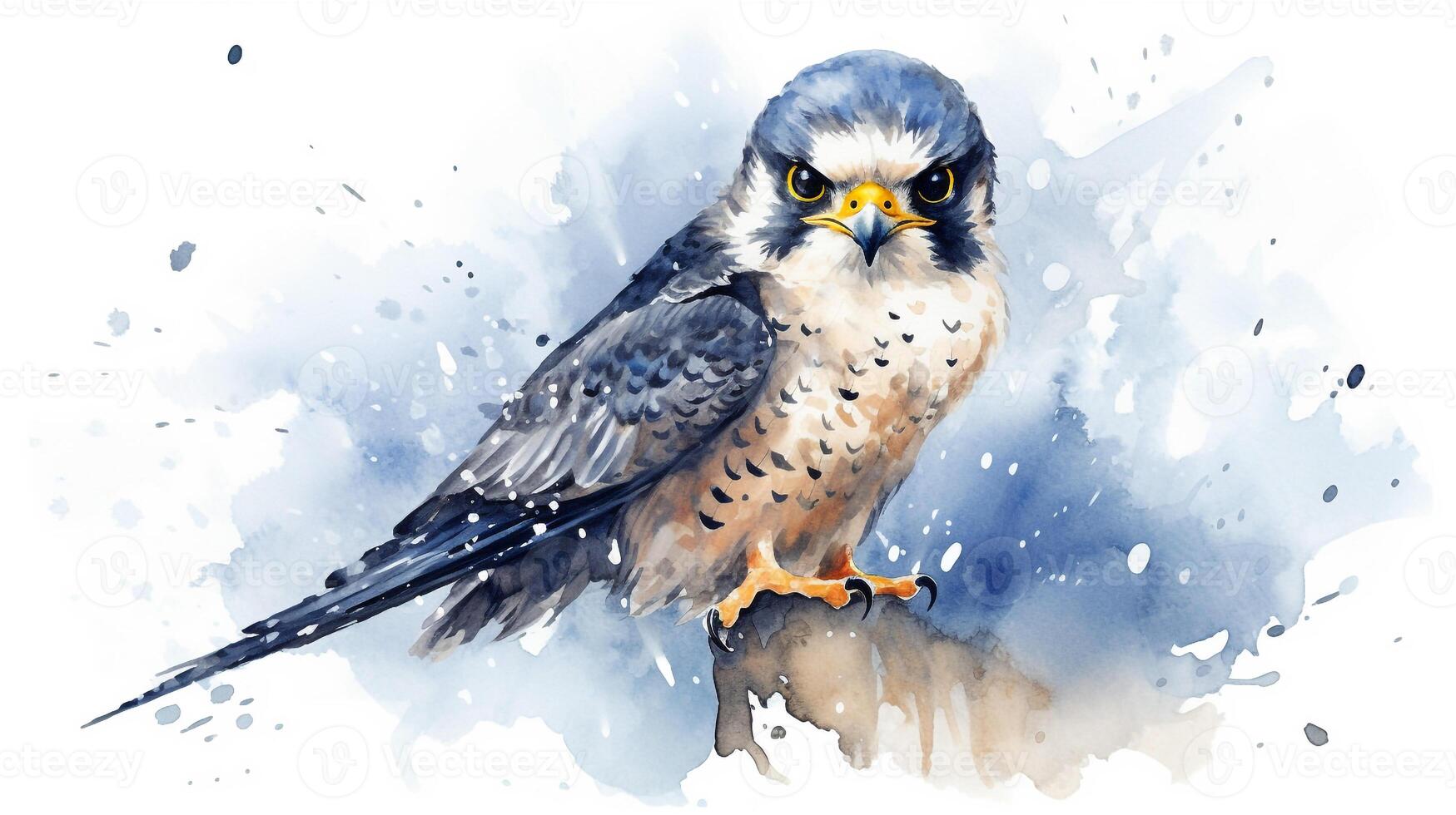 a cute little Peregrine Falcon in watercolor style. Generative AI photo