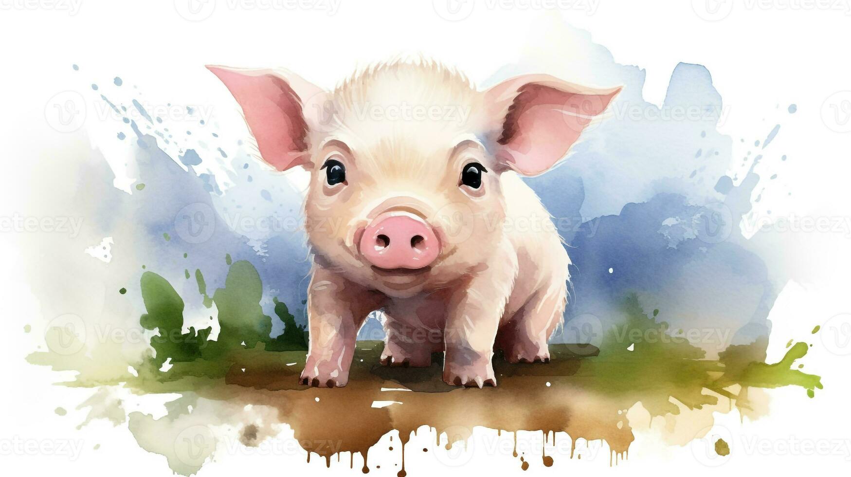 a cute little Pig in watercolor style. Generative AI photo