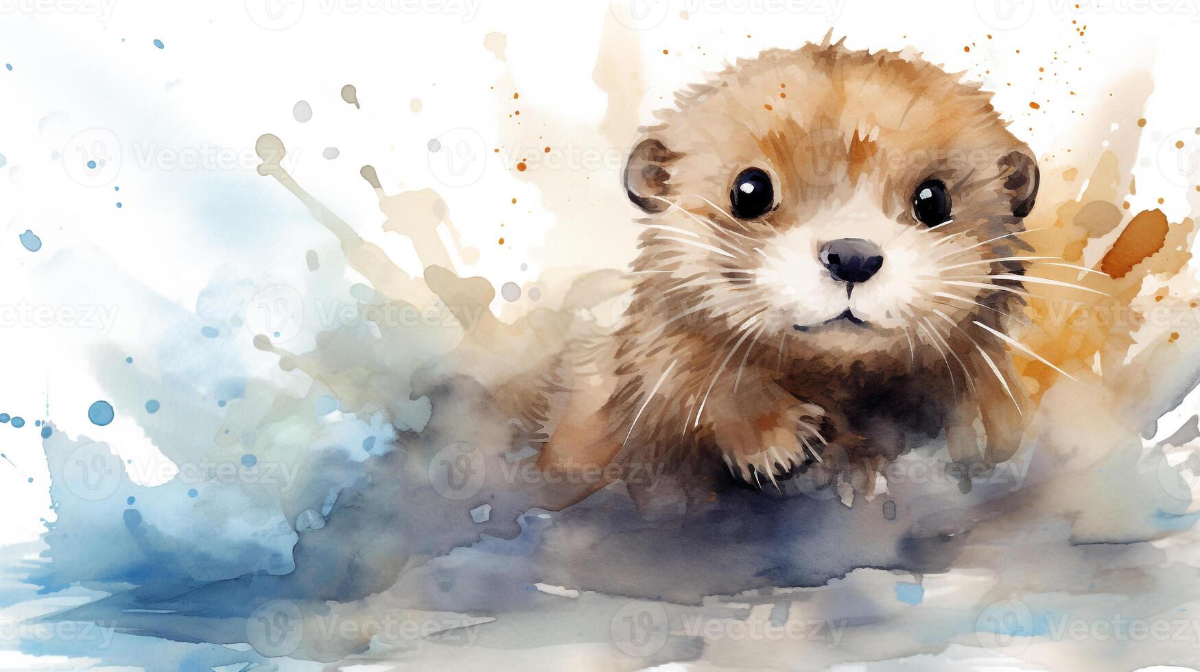 a cute little Otter in watercolor style. Generative AI photo