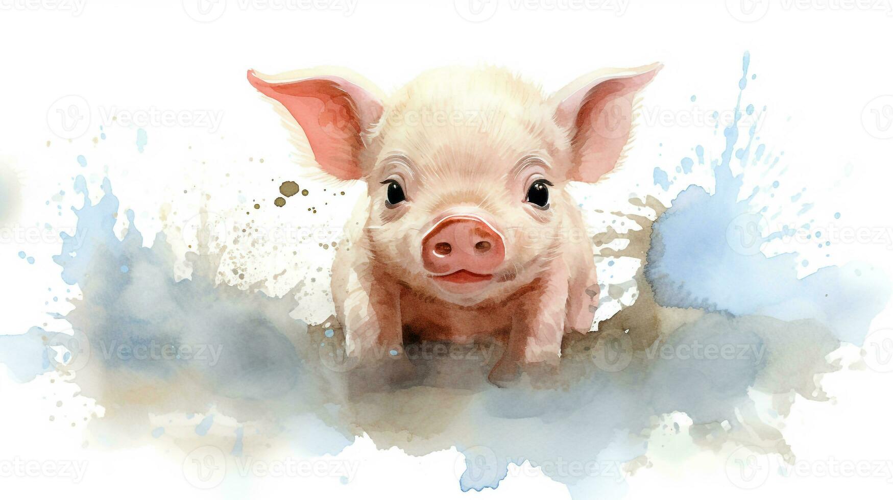 a cute little Pig in watercolor style. Generative AI photo