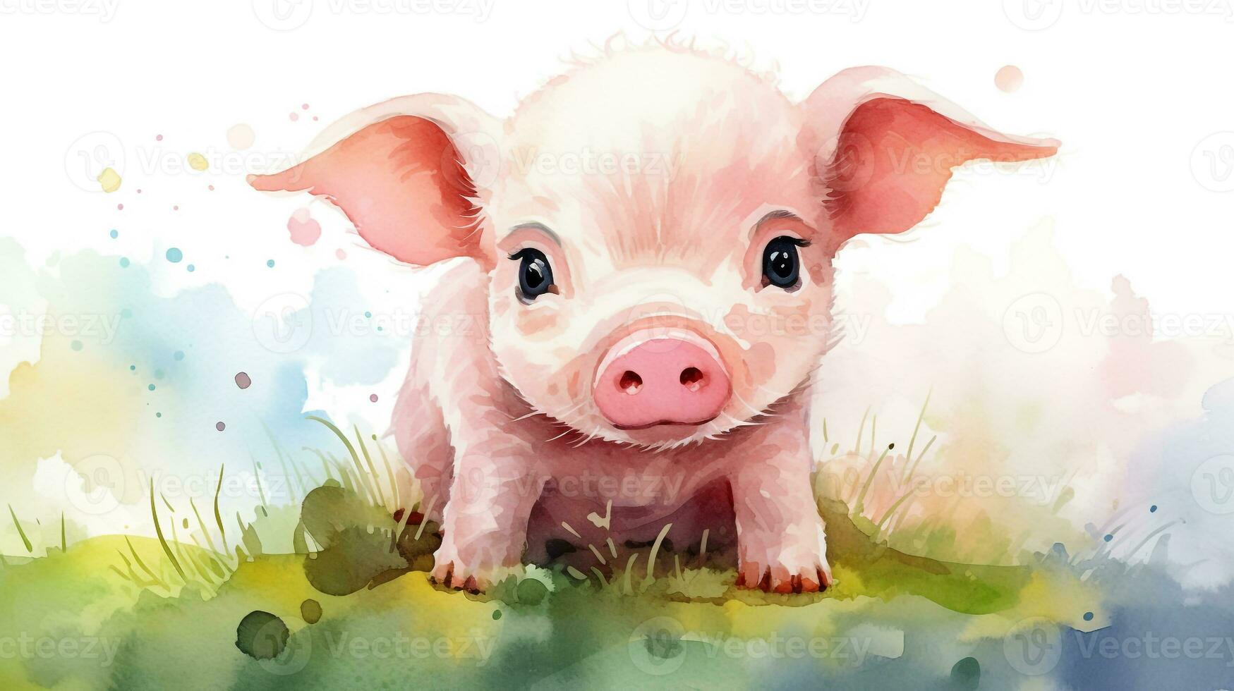 a cute little Pig in watercolor style. Generative AI photo