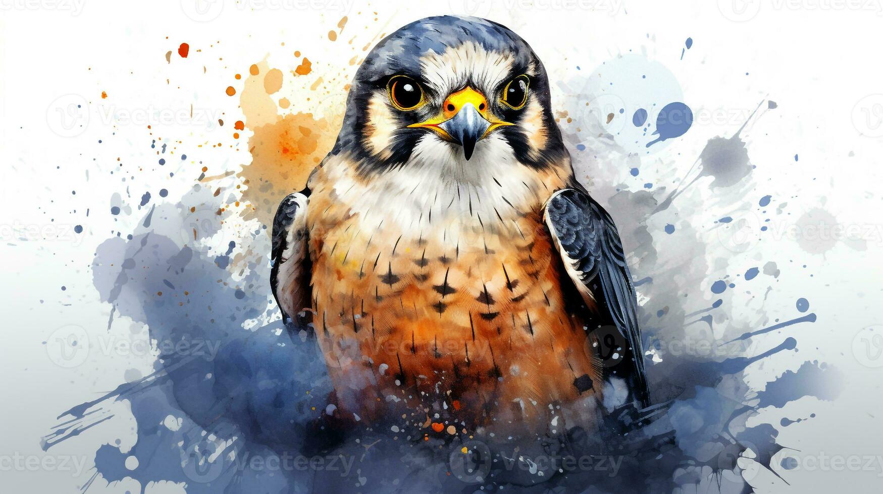 a cute little Peregrine Falcon in watercolor style. Generative AI photo