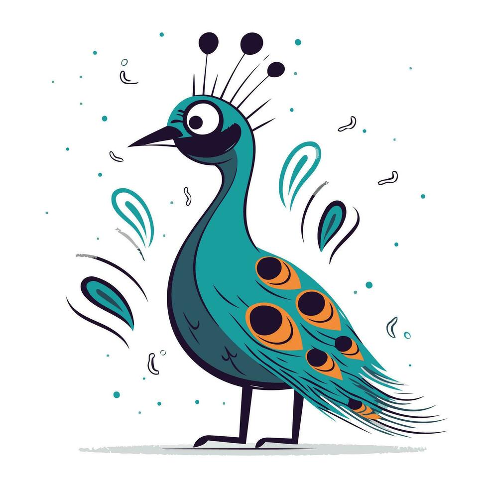 Peacock. Cartoon illustration of a peacock. Vector illustration.