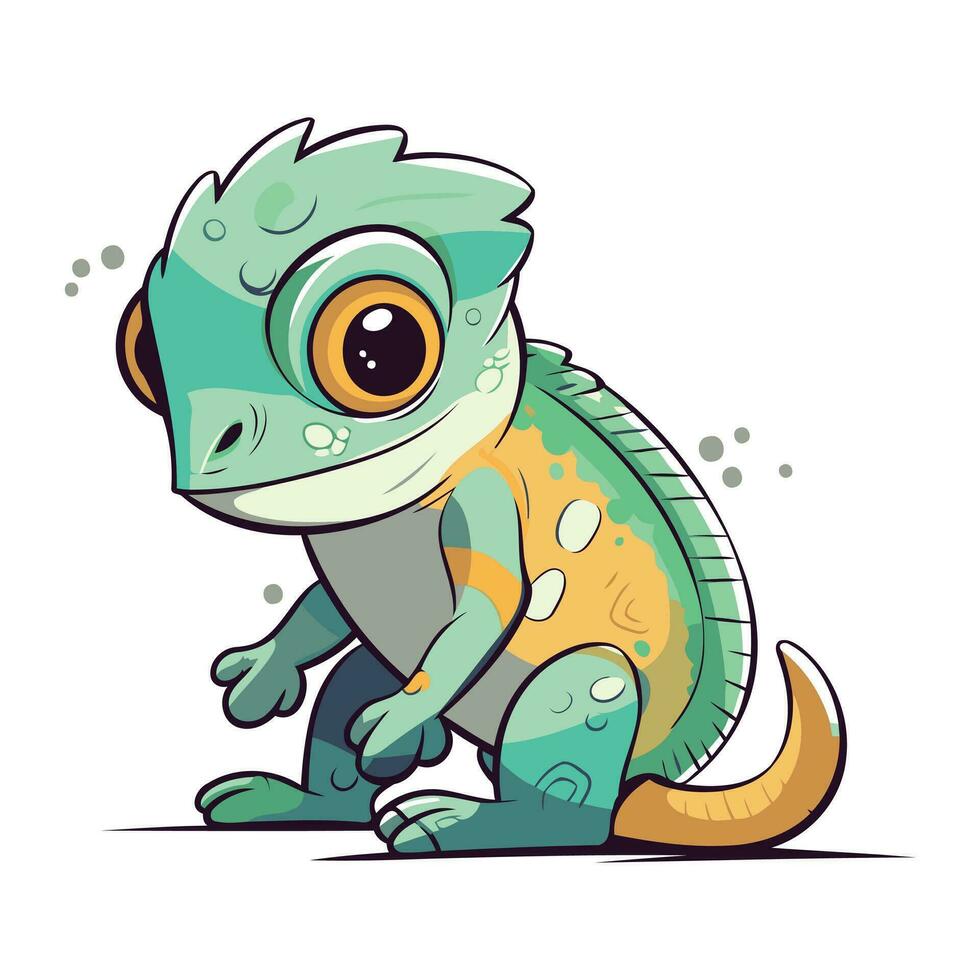 Cute cartoon chameleon on white background. Vector illustration.