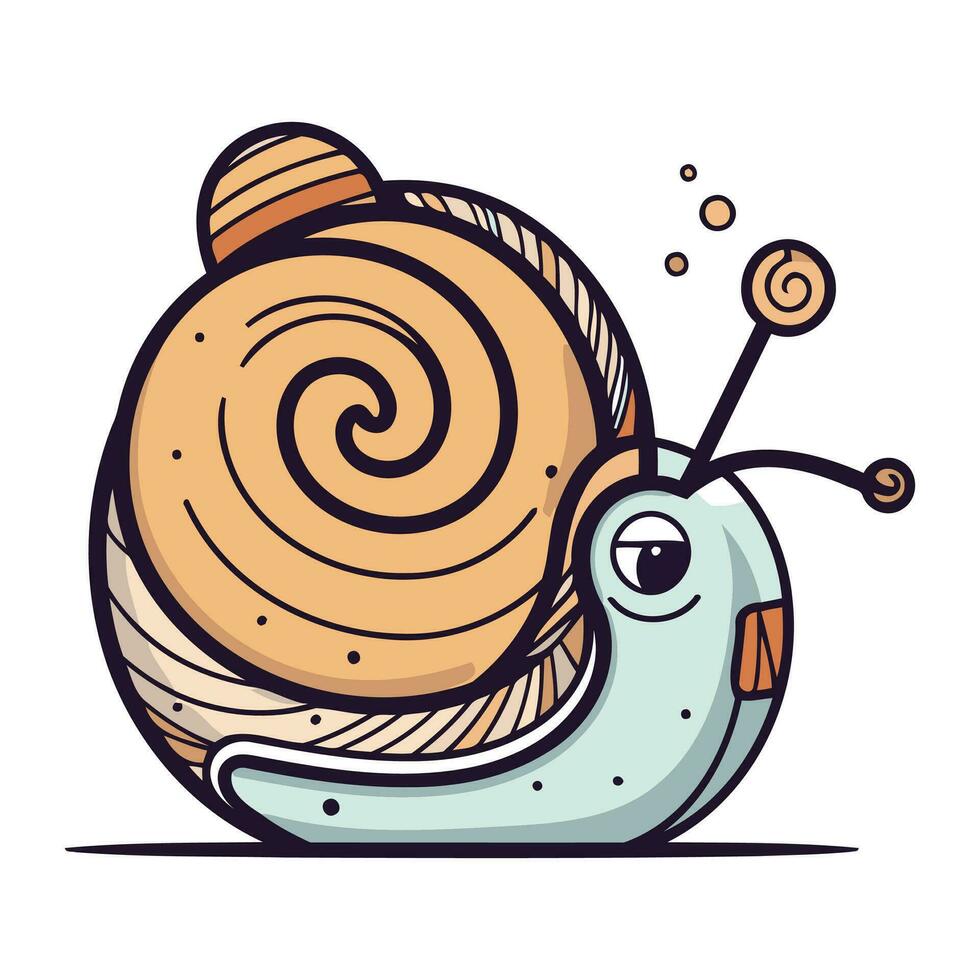 Cute cartoon snail. Vector illustration. Isolated on white background.