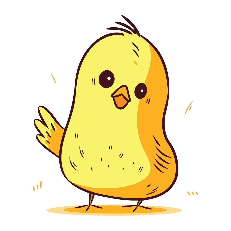 Cute little yellow chick isolated on white background. Vector illustration.